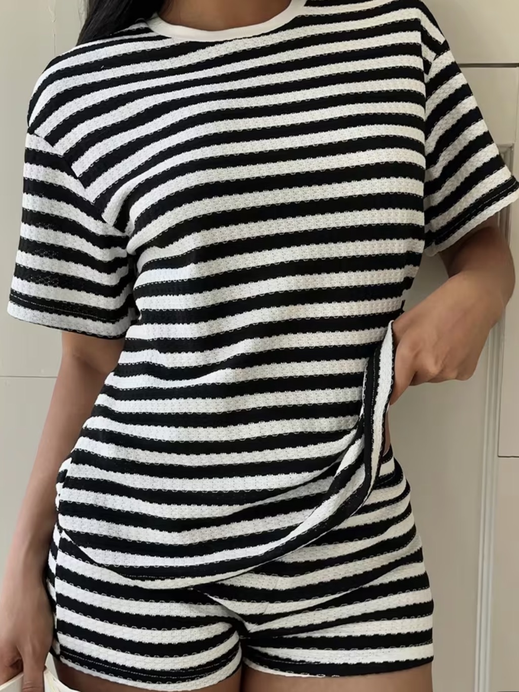 Black & White Striped Short Sleeve Knit Tee